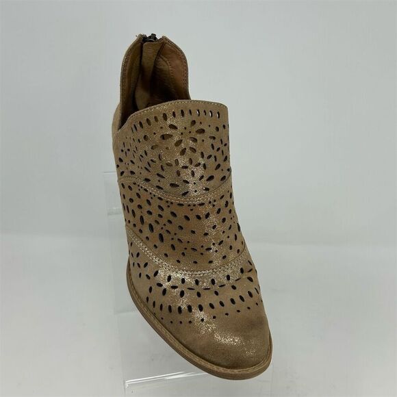Sofft Beige Gold Tan Leather Wyoming Laser Cut Ankle Booties Size 7M Back Zip - Picture 2 of 12
